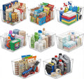 MOONEDGE 8 Pack Clear Plastic Storage Bins, 12 x 8 x 6in Stackable Pantry Organizer Cabinet Containers for Under-Sink Storage, Kitchen, Fridge, Bathroom and Home Organization