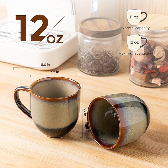 theterra Ceramic Coffee Mugs Set of 4, 12oz Handmade Coffee Cups with Handle for Latte, Tea, Milk, Beer, Hot Cocoa, Coca Mocha