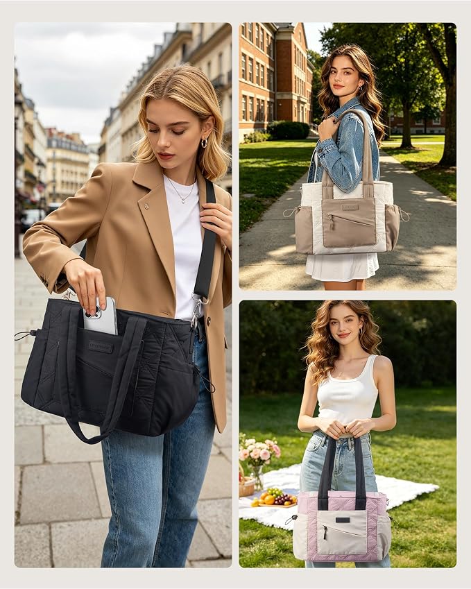 LOVEVOOK Lunch Box for Women, Quilted Insulated Lunch Bag Tote with 40oz Water Bottle Holder, Large Leakproof Cooler Bag for Women with Shoulder Strap, Work Office Nurse Teacher Picnic Travel