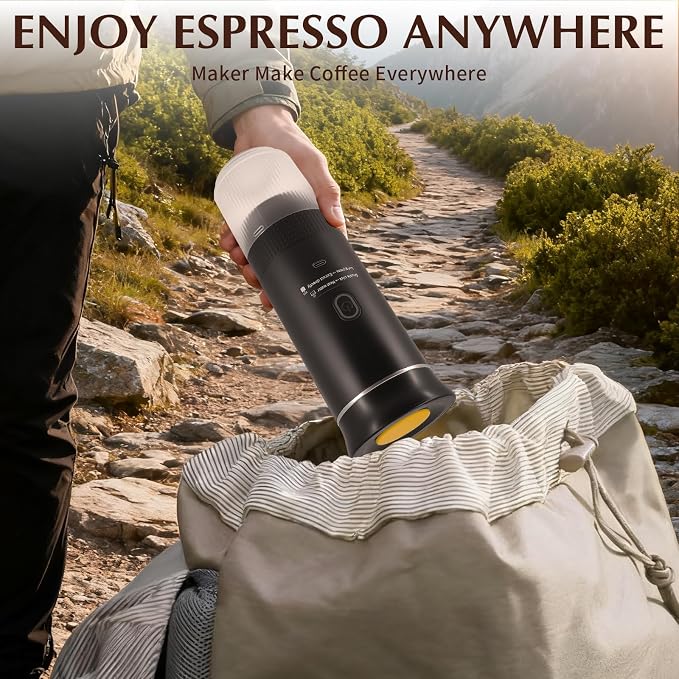 3-in-1 Portable Espresso Machine for Travel & Camping- 20 Bar Self-Heating Portable Coffee Maker with USB-C LED Display Car Coffee Maker, Compatible with Grounds&Capsules(Ns&DG) for RV,Hiking (Black)