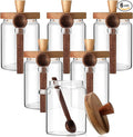 Remerry Set of 6 Glass Jar with Wooden Lid and Spoon, Clear Airtight Spice Canisters Glass Food Storage Kitchen Containers Set for Coffee Bean Tea Sugar (20 oz)