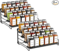 BOIVSHI 4 Tier Spice Rack Organzier, Spice Rack for Cabinet, Adjustable Depth Seasoning Shelf for Countertop, Pantry, Seasoning Organizer, Metal, Black (2 Pack)