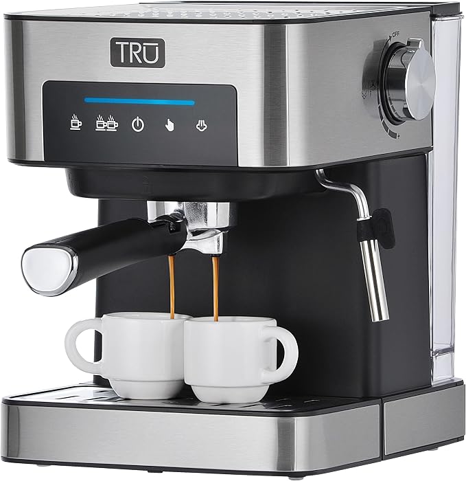 Tru Touch Screen Espresso Maker - Automatic Espresso Machine with Single & Double Shot Brew Settings - Comes with Steam Wand & Cup Warmer - Easy-to-Clean & Maintain - 56-Ounce Water Tank