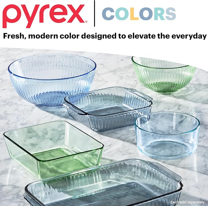 Pyrex Colors Tinted (4-PC) Large Rectangular Food Storage Container Set, Snug Fit Non-Toxic Plastic BPA-Free Lids, Freezer Dishwasher Microwave Safe, 6 Cup & 11 Cup