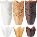 Motiskyy 600 Pcs Jumbo Muffin Liners for Baking 2-1/4" x 4" Large Tulip Cupcake Liners Greaseproof Cupcake Wrapper Paper for Weddings Birthday Christmas Anniversaries Party (Light Brown,White,Brown)