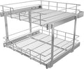 2 Tier Pull Out Cabinet Organizer 24" W X 22" D, Slide Out Drawers For Kitchen Cabinets, Pull Out Drawers For Cabinets Capacity Heavy Duty Caddy, Cabinet Pullout Shelves Chrome-Plated, Bathroom Pantry