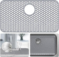 Sink Protectors for Kitchen Sink - 26"x 14" with Rear Drain Hole Heat Resistant Easy Clean Non-slip Silicone Kitchens Sinks Mat for Bottom of Kitchen Sinks Stainless Steel(Grey)-66x35CM