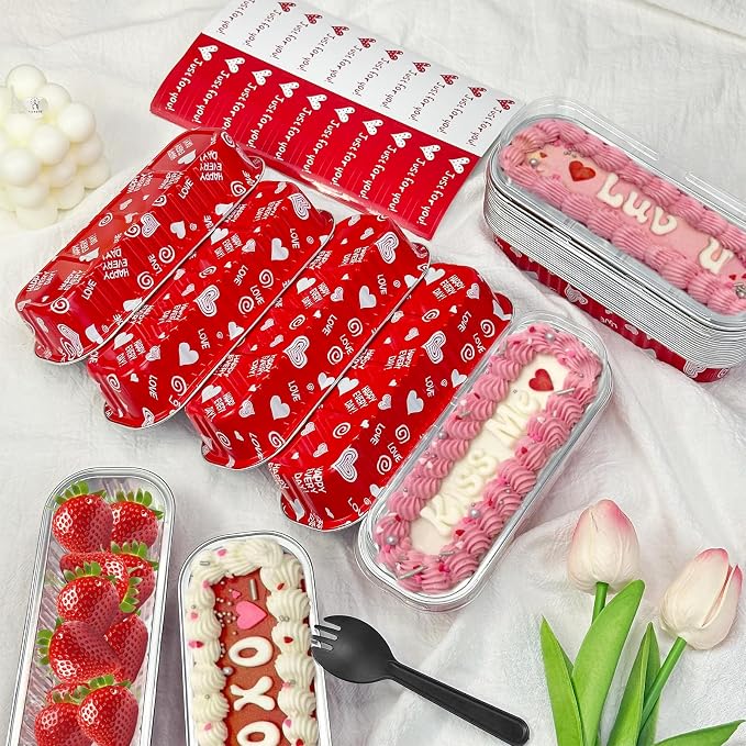 100Pack Valentine's Mini Loaf Pans with Lids Mini Cake Pans with Lids and Spoons, 6.8Oz Heart Shaped Cake Pans Fancy Muffin Pans Aluminum Foil Pans, Individual Dessert Cups Containers for Sales,Party