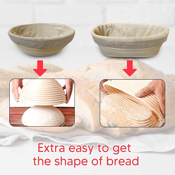 Banneton Bread Proofing Basket 23 Piece Set, Round 9 and Oval 10 Inch Rattan Sourdough Baskets, Dough Scraper, Scoring Lame, Linen Bread Bag, Basket Liner, Bread Stencils