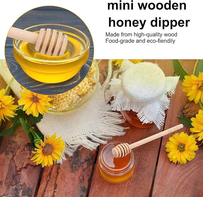 100Pcs 4inch Honey Dipper Sticks - Wooden Honey Dipper, 4 Inch Mini Honeycomb Stick, Honey Stirrer Stick for Honey Jar Dispense Drizzle Honey and Wedding Party Present