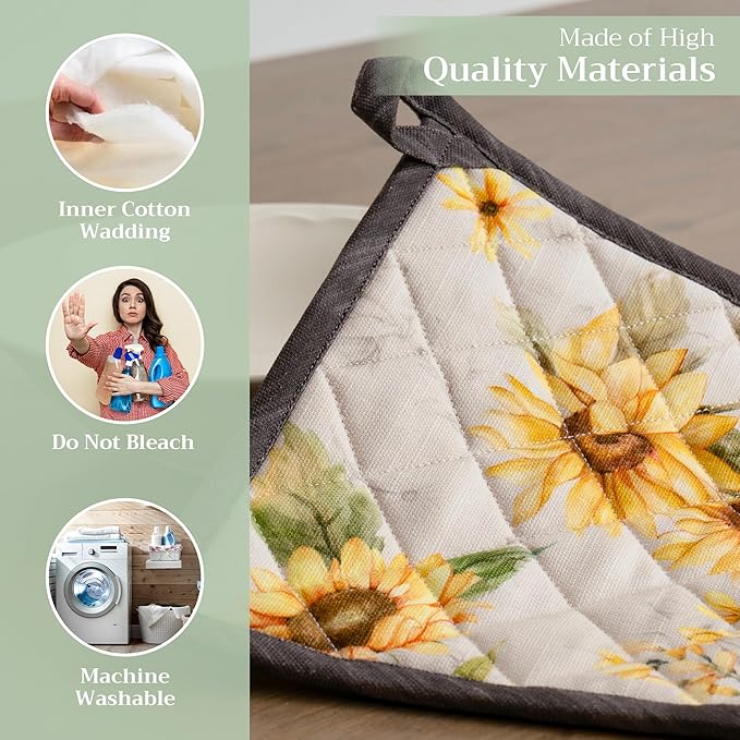Maison d' Hermine Pot Holders 100% Cotton Heat Resistant Potholders 8" x 8" Hot Pads with Loop BBQ Cooking Baking Gifts for Mothers Day Handling Hot Pans Spring/Summer (Pack of 1, Candice)