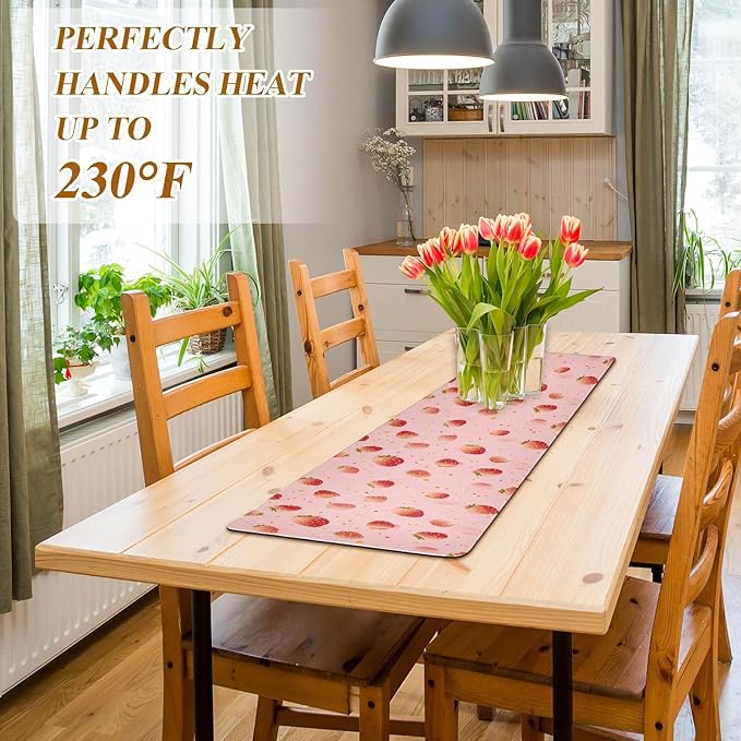 Red Dots Strawberry Trivet Table Runner Heat Resistant 230F for Hot Dishes Pots Plates Kitchen Dining Table Protector Decorative 39.37 X 11.8 Inch