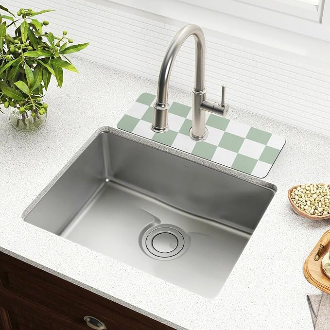 Kitchen Sink Splash Guard 2 PCS 30 Inch Sink Faucet Mat Splash Guard for Bathroom Countertop Water Absorbent Foldable Cuttable Soft Washable Checkered White and Green