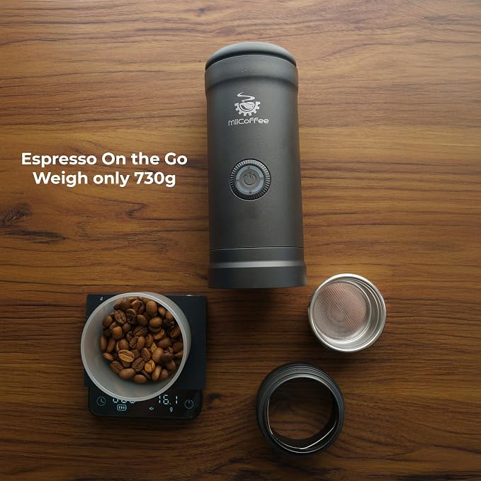 MiiCoffee Eon Portable Espresso Machine, Travel Coffee Maker with Self-Heating and USB-C Charging (Grey)