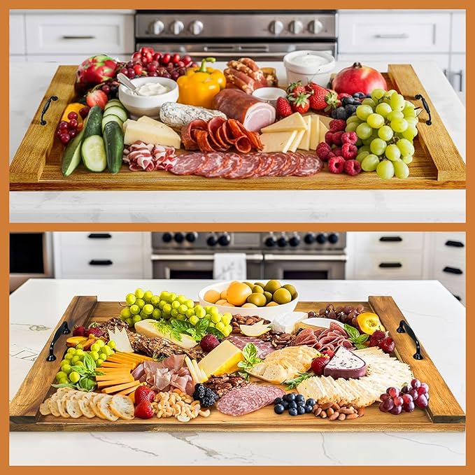 Noodle Board Stove Cover with Handles for Electric, Gas Stove Top (Acacia Wood)