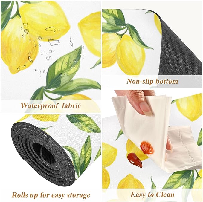 ALAZA Yellow Lemon and Leaves on White Trivet Table Runner 40 Inches Long Trivet for Hot Pots and Pans/Hot Dishes,Table Protector Heat Up to 230F, Decorative Hot Plates Mat for Kitchen Counter