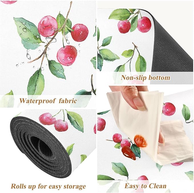 Watercolor Cherry Trivet Table Runner Heat Resistant 230F for Hot Dishes Pots Plates Kitchen Dining Table Protector Decorative 39.37 X 11.8 Inch