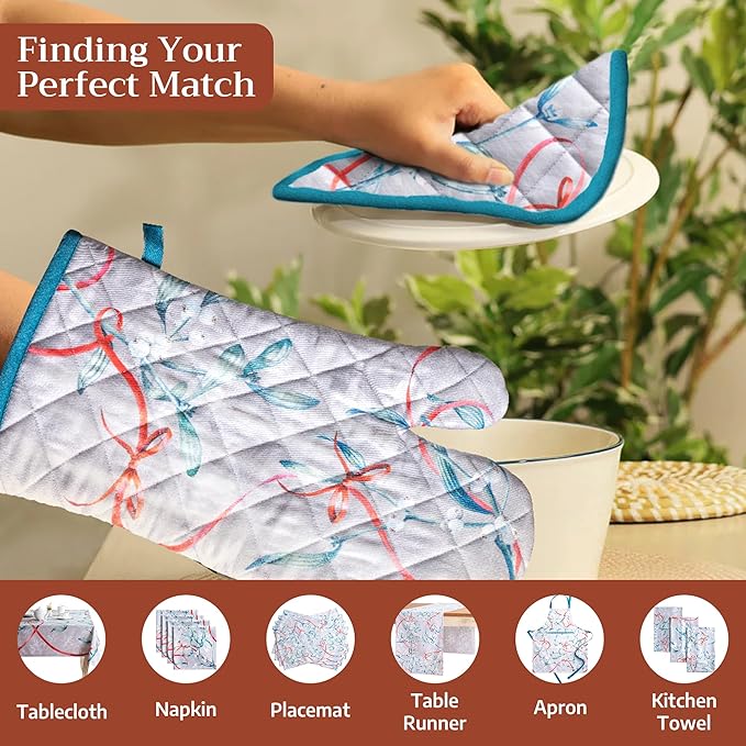 Maison d' Hermine Pot Holders 100% Cotton Heat Resistant Potholders 8" x 8" Hot Pads with Loop for Thanksgiving Christmas Decorations BBQ Cooking Baking Handling Hot Pans (Pack of 1, Enora)