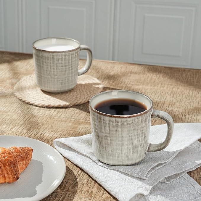 famiware Moonlight Coffee Mug Set of 4, 14oz Mug Set with Linen Finish, Coffee Cup Set with Handle for Latte, Cappuccino, Tea, Hot Cocoa, Microwave and Dishwasher Safe, Summer Sand