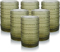 HomeVogue Hobnail Drinking Glasses Set of 6,15 oz Vintage Glassware Set Cocktail Glass Set, Embossed Green Water Tumbler,for Beer, Whiskey,Juice and Various Mixed Drinks (15oz Green)