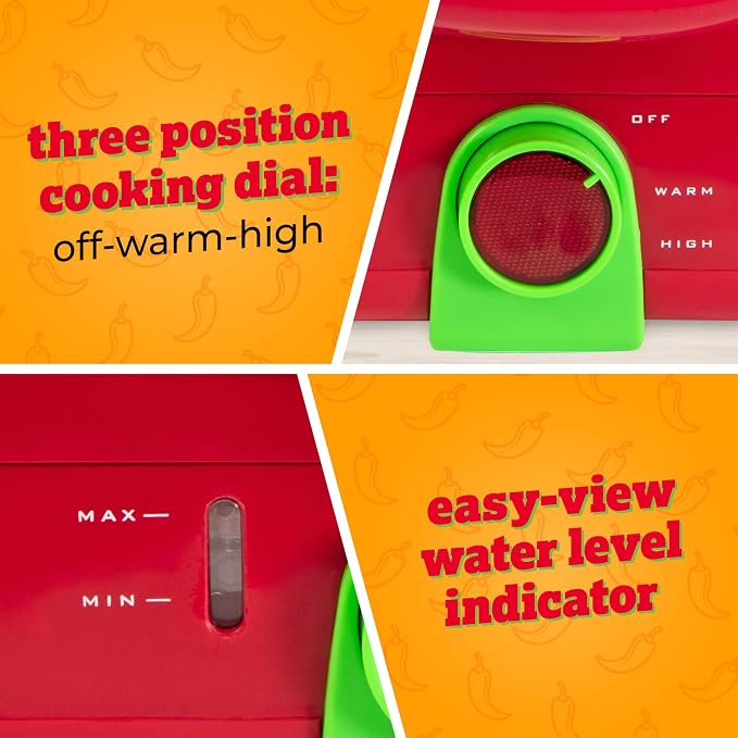 Nostalgia Taco Tuesday Tamales Steamer - Veggie, Pot Sticker, Hot Dog, Egg, & Hot Tamale 2 Tier Food Steamer – Red and Green
