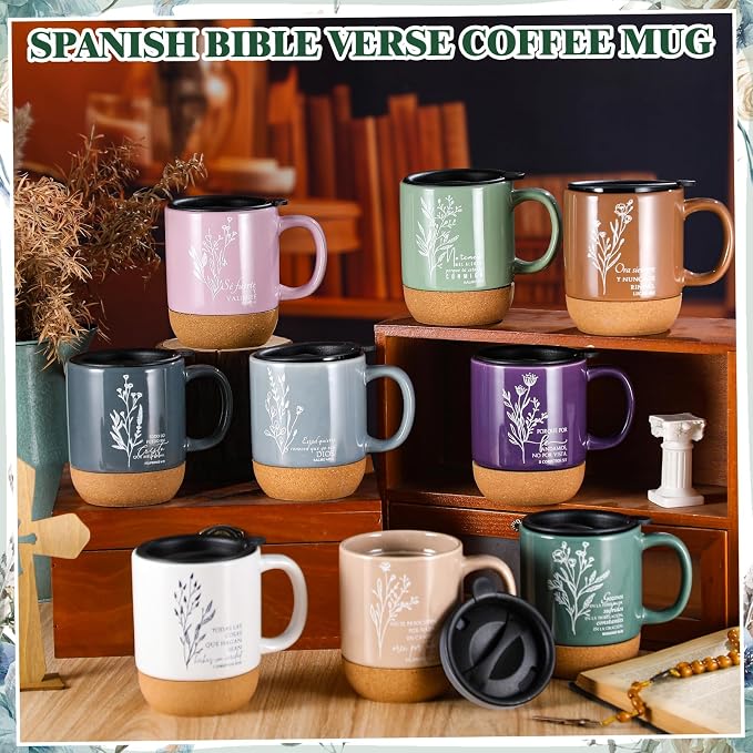 Jingmore 10 Pcs Christian Gift Bulk Religious Mugs with Bible Verse Coffee Cup 15oz for Teacher Nurse Women Men Church Member Employee Mom Dad Clergy Pastor(Boho Flower, Spanish)