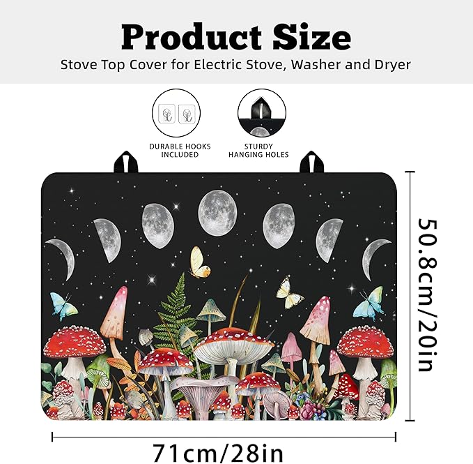Farmhouse Mushroom Stove Top Covers for Electric Stove 20x28 Inch Farmhouse Heat Resistant Glass Top Stove Cover Washable Foldable Cooktop Protector