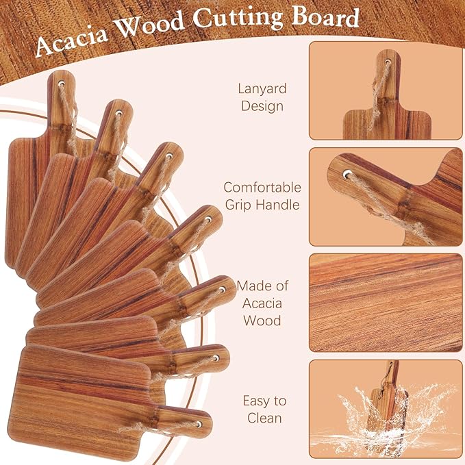 Geetery 12 Set Charcuterie Boards Bulk Acacia Wood Mini Cutting Board Gift Set with Knives, Gift Box, Card Small Cheese Serving Tray Board for Bridal Baby Shower Wedding Housewarming Favors(12 Inch)