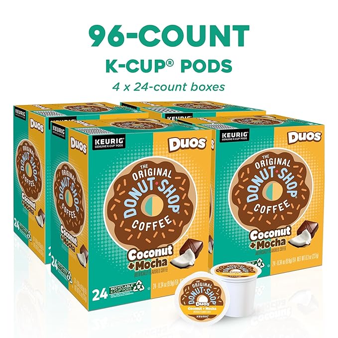 The Original Donut Shop Duos Coconut + Mocha Keurig Single-Serve K-Cup Pods, Medium Roast Coffee, 96 Count