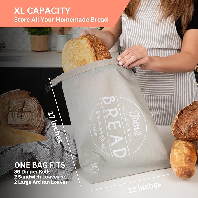 Reusable Bread Bags for Homemade Breads – 2-Pack XL Sourdough Bread Bags | Keeps Sourdough Fresh for a Week | Freezer Safe Reusable Container Storage for Sour Dough and Artisan Loaves