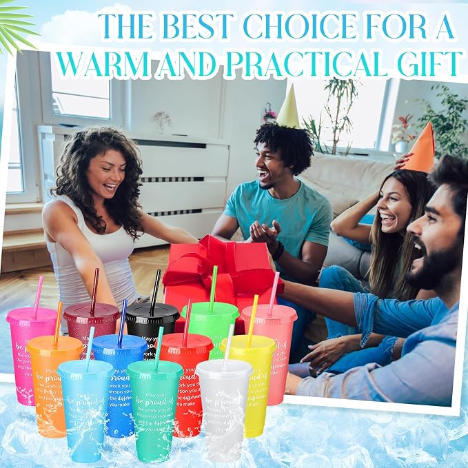 Dandat 120 Pcs Employee Appreciation Gifts Bulk 24 oz Thank You Cups Gift for Nurse Coworker Team Staff Teacher Inspirational Plastic Tumblers with Lids Straws (Multicolor)
