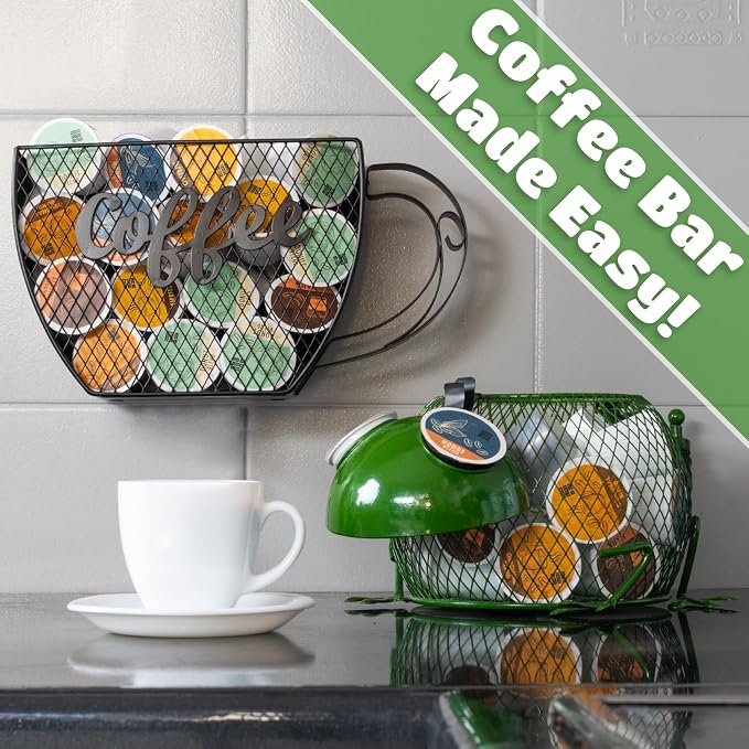 Made Easy Kit Coffee Pod Organizer - Home Coffee Bar Functional Décor - Café Station Countertop Storage Accessories (Green Iguana)