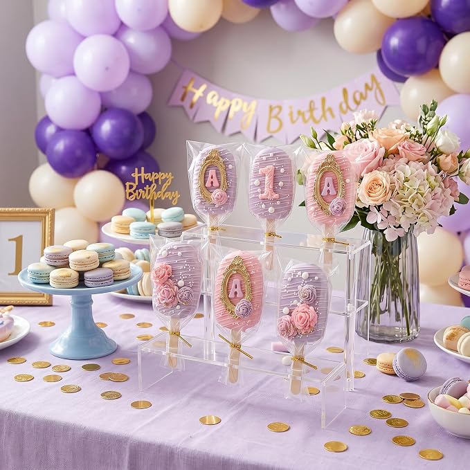 3 Inch Cakesicle Cutter and Cake Pop Mold Set with 8.7in Tray, 100 Wooden Sticks & 100 Bags, Silicone Cakesicle Mold for Homemade Cake Pops, Baking, Birthdays and Party Desserts (Purple)
