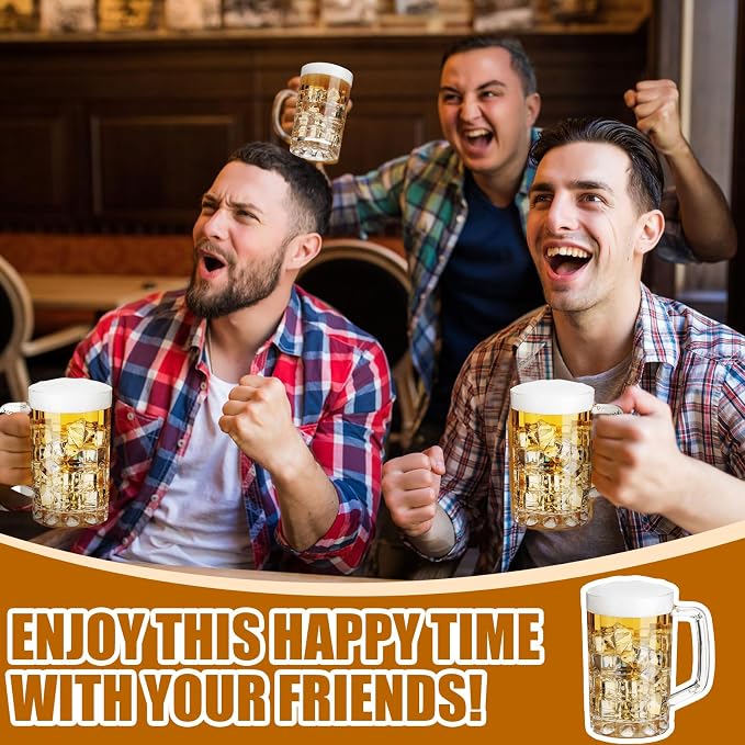 Mifoci 20 Pcs Plastic Beer Mugs with Handles 20oz Oktoberfest Beer Stein Bulk Reusable Drinking Cups Glasses for Bavarian Party Supplies Cocktail Beverages Alcohol Soda