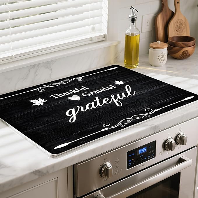 Stove Top Cover- Mat for Electric Stove Protector with Anti-Slip Rubber Coating Dish Drying Mats Scratch-Resistant (Black board, 30" x 21")