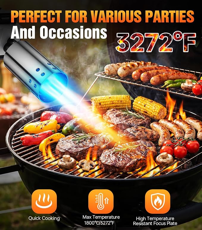Powerful Propane Torch Gun, Kitchen cooking Torch lighter with Adjustable Flame, Flame Thrower Gun Butane Torch for Searing Steak, BBQ, Campfire, Fireplace (Tank Not Included)(Grey)