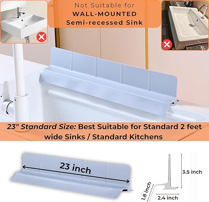 Extra Wide Silicone Sink Splash Guard 23” – Bright Gray- Large