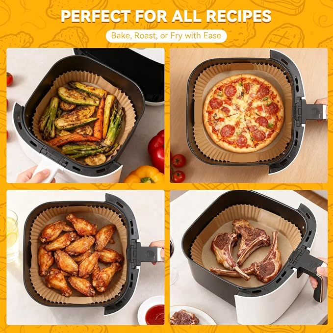 400Pcs Air Fryer Paper Liners, 5-8 QT Air Fryer Disposable Unbleached Non-Stick Parchment Paper Liner, Square 8 inch Baking Liner
