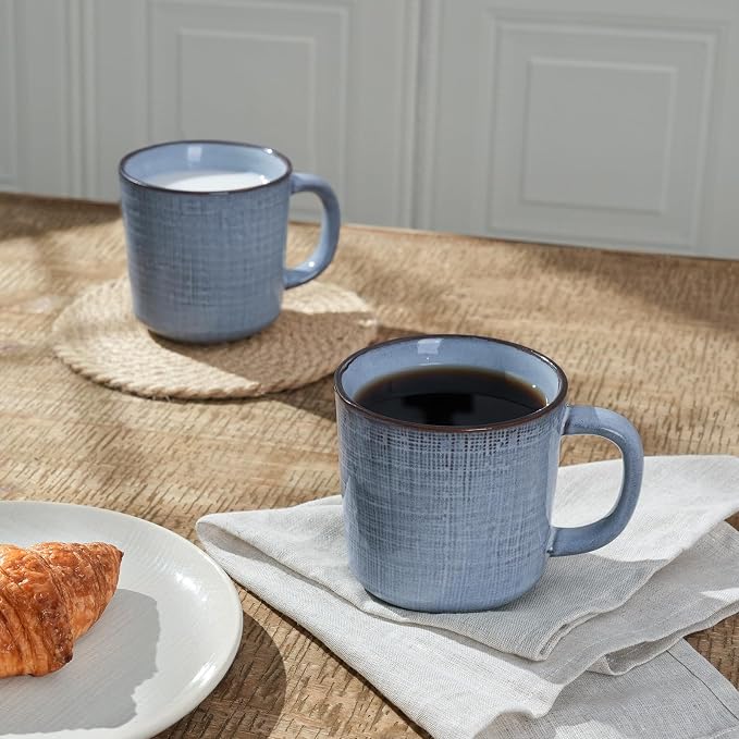 famiware Moonlight Coffee Mug Set of 4, 14oz Mug Set with Linen Finish, Coffee Cup Set with Handle for Latte, Cappuccino, Tea, Hot Cocoa, Microwave and Dishwasher Safe, Blue