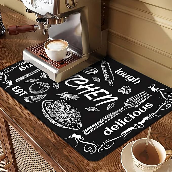 Decorative Stove Top Covers for Electric Stove 28"x20" – Heat Resistant Glass Cooktop Protector Dish Drying Mat – Non-Slip Rubber Backing Washer Top Cover Waterproof Extra Counter Space (Kitchen 1)