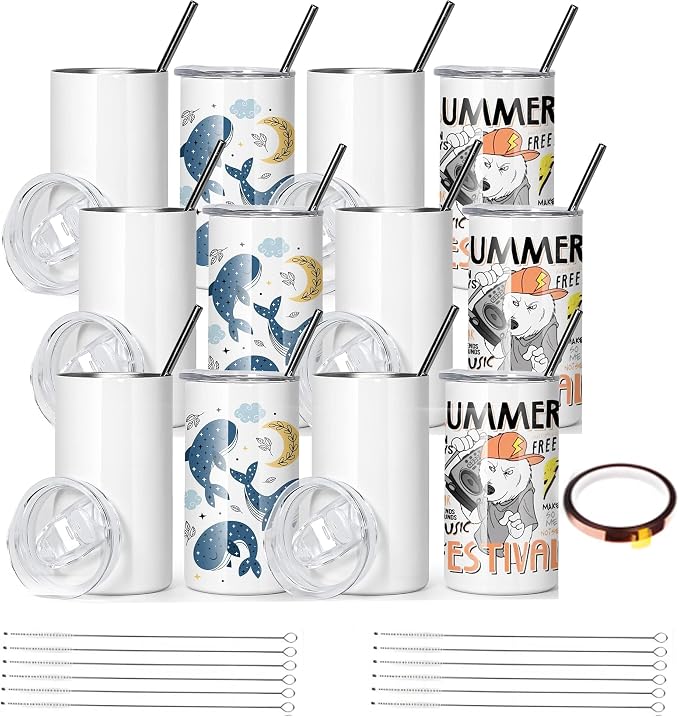 AGH 12 oz Sublimation Tumblers Blanks with Lids and Straws Stainless Steel Straight Skinny Tumblers for Kids Double Wall Vacuum Insulated Tumbler BPA-Free Great DIY Gift for Children 12 Pack
