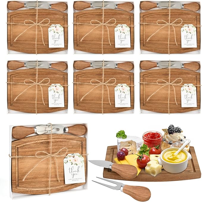 6 Set Baby Shower Prizes For Game Winners Adults,Baby Shower Wedding Favors For Guests,Bridal Shower Gifts,Bamboo Mini Cheese Boards Charcuterie Boards,Thank You Gift Bulk(Acacia, 6)