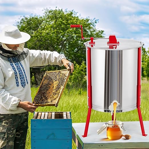 2/4 Frame Honey Extractor, Larger Size Than Standard 2/4 Frame Models, Manual Stainless Steel Beekeeping Equipment with Transparent Lid & Adjustable Stand for Home Apiary