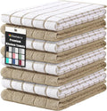 Homaxy Premium Cotton Kitchen Towels 16"x 28", Large Natural Ring Spun 390 GSM Dish Towels, Super Absorbent Terry Kitchen Hand Towels, Soft Tea Towels with Hanging Loop, Tan Check Design, 8 Pack