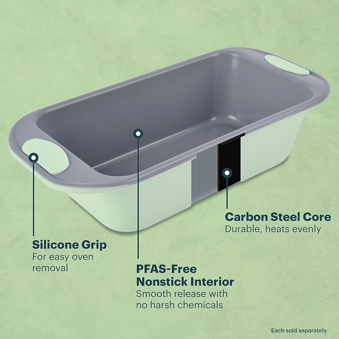 Pyrex 3-Piece Metal Cookie & Muffin Sheet Bakeware Set, Lightweight Stainless Steel Baking Trays with Heatsafe Silicone Handles, Cookie Muffin Sheet Baking Pan, Sage
