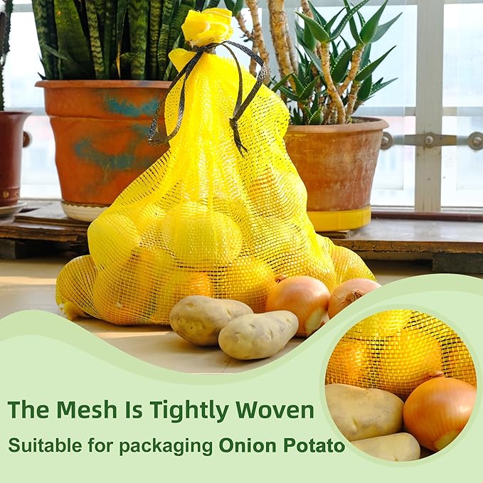Mesh Firewood Bags 22"×24" 300 Per Pack Crawfish Sacks, Firewood Bags for Selling, Onion Bag Storage Potato Sacks Mesh Wood Bag Bulk, Yellow (Pack of 300)