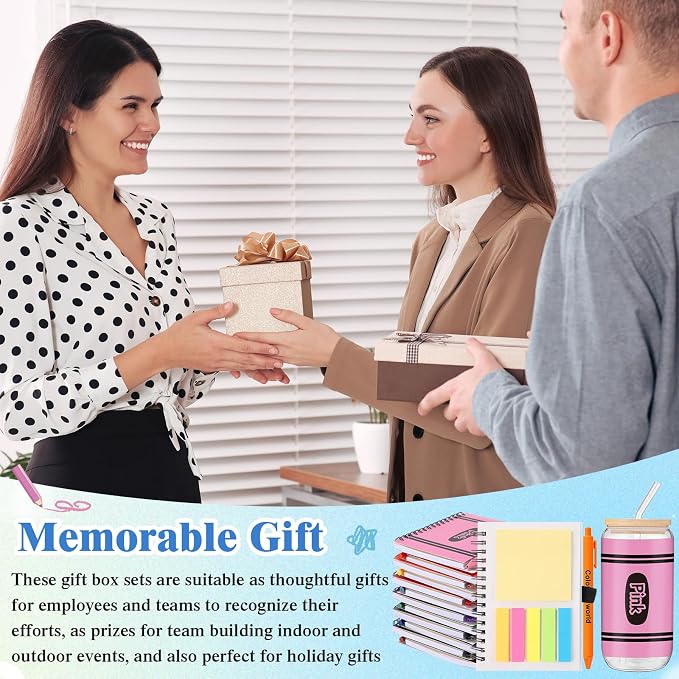 Skylety 12 Set Back to School Teachers Appreciation Gifts Bulk 16 oz Crayon Cups with Lid and Straw Spiral Notebooks Sticky Note Pens for Back to School Party Classroom Supplies