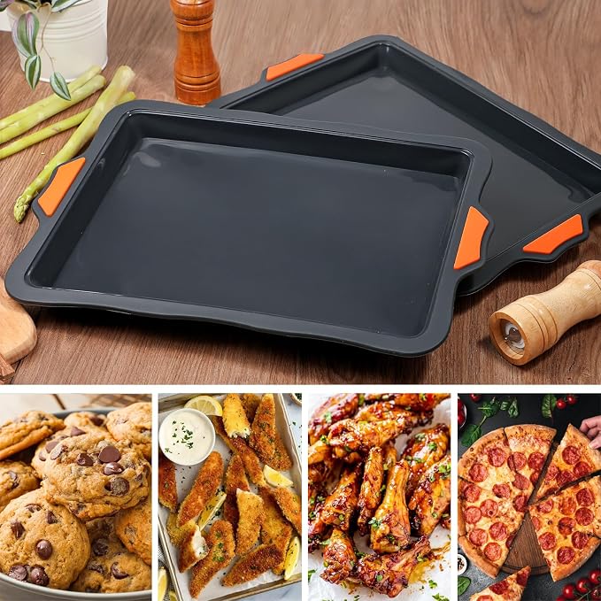 Webake Silicone Quarter Sheet Cake Pan, 9x13 inch Sheet Pans for Baking, Nonstick Cookie Sheets Jelly Roll Pan, Set of 2