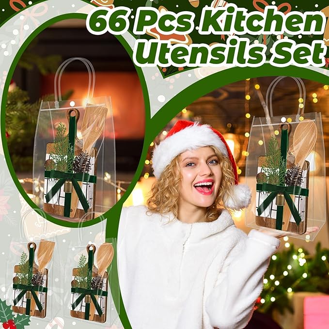 6 Set Christmas Gift Kitchen Utensils Set Acacia Spatula Mini Cheese Board Pine Cones for Christmas Kitchen Holiday Gift Party Decor