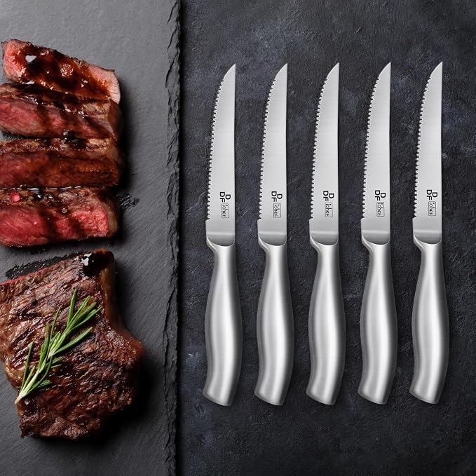 DDF iohEF Steak Knife Set, 8 Piece Steak Knife, High Carbon Japanese Stainless Steel Serrated Steak Knives